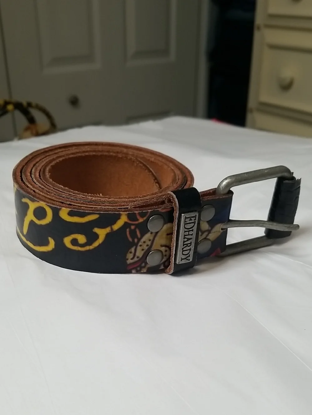 Ed Hardy Leather Belt Mens Small Genuine Vintage